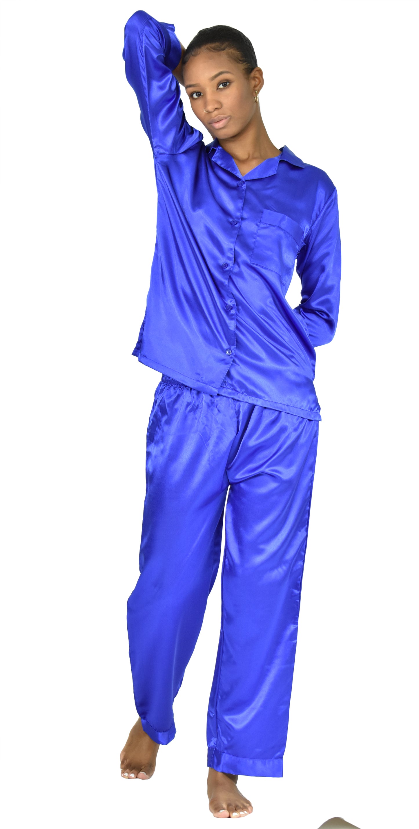 Up2date Fashion Women's Satin Pajama Set 2-Piece Long Sleeve Button Down Sleepwear Silky V-neck PJ Set with Pants