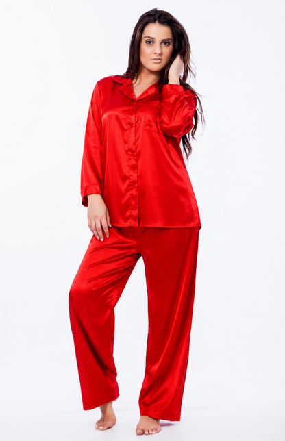 Up2date Fashion Women's Satin Pajama Set 2-Piece Long Sleeve Button Down Sleepwear Silky V-neck PJ Set with Pants