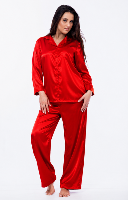Up2date Fashion Women's Satin Pajama Set 2-Piece Long Sleeve Button Down Sleepwear Silky V-neck PJ Set with Pants