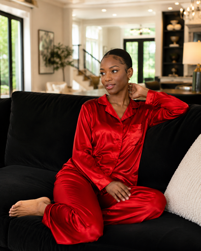 Up2date Fashion Womens Silk Satin Pajamas Set Long Sleeve with Pants Button Down Sleepwear 2 Piece Lounge Set Pj Set
