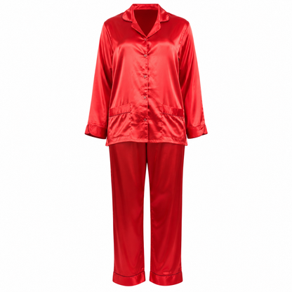 Up2date Fashion Women’s Silky Satin Pajama Set, Button Down Sleepwear with Piping, 2 Front Pockets, 2 Piece PJs