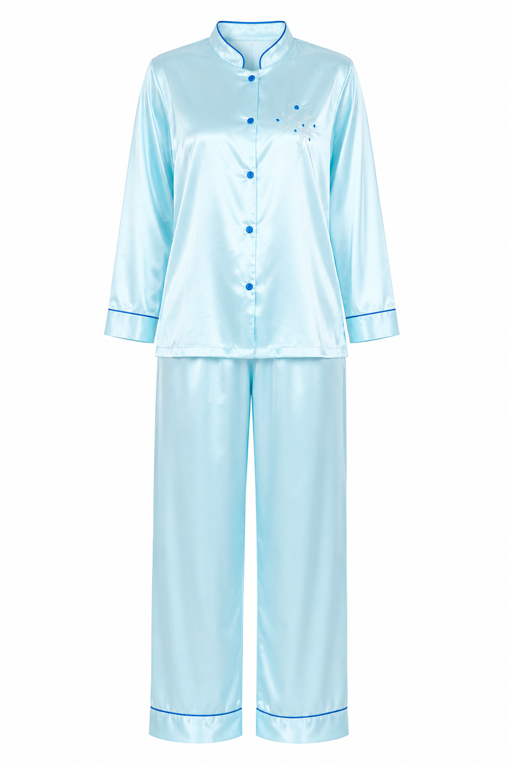 Up2date Fashion Women’s Satin Pajama Set, Button Down Long Sleeve Sleepwear with Mandarin Collar, 2 Piece Silky PJs Loungewear