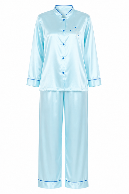 Up2date Fashion Women’s Satin Pajama Set, Button Down Long Sleeve Sleepwear with Mandarin Collar, 2 Piece Silky PJs Loungewear