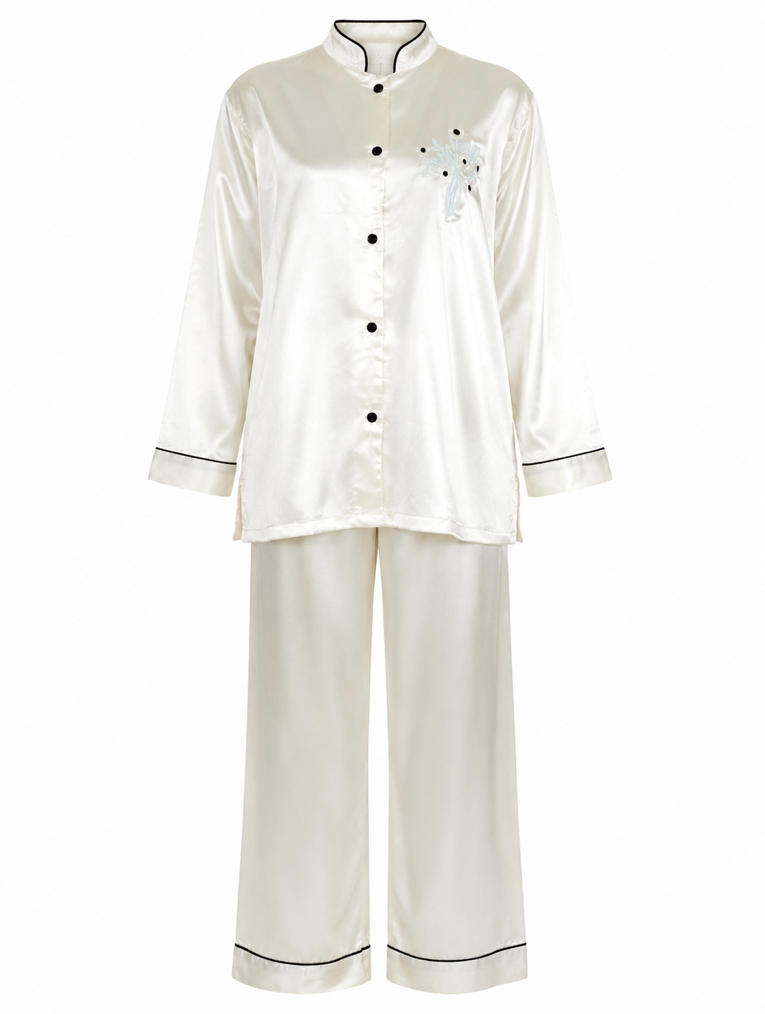 Up2date Fashion Women’s Satin Pajama Set, Button Down Long Sleeve Sleepwear with Mandarin Collar, 2 Piece Silky PJs Loungewear