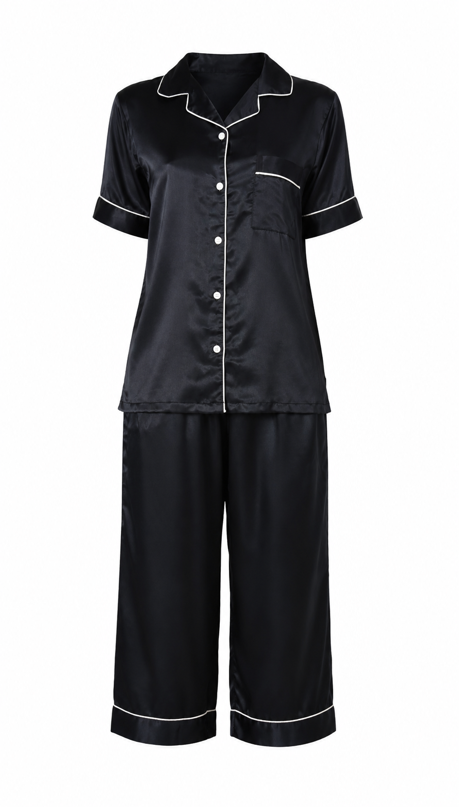 Up2date Fashion Satin Silky Pajama Set Women Capri Pants 2 Piece PJ Button Down Sleepwear Lounge Sets