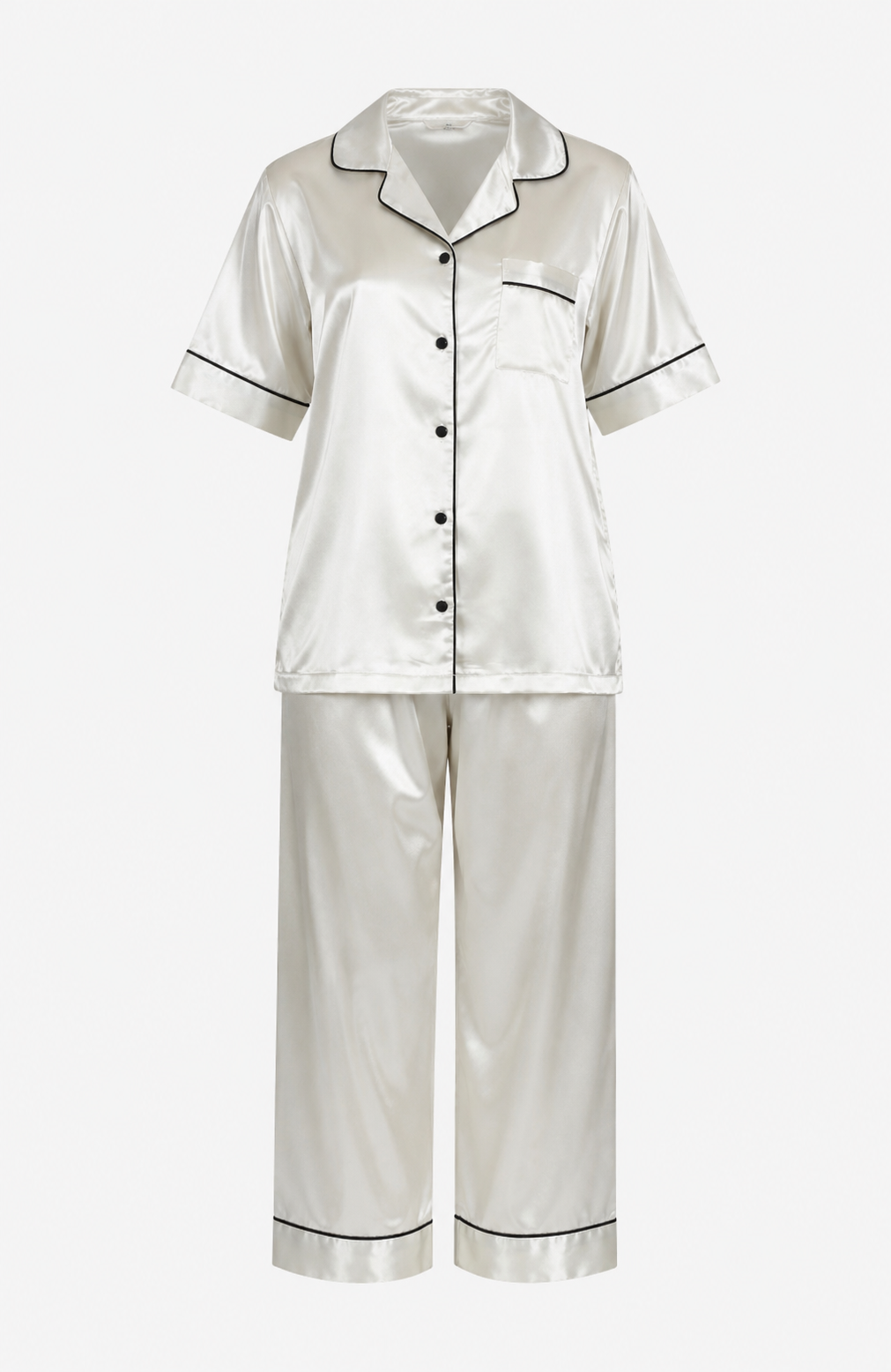 Up2date Fashion Satin Silky Pajama Set Women Capri Pants 2 Piece PJ Button Down Sleepwear Lounge Sets