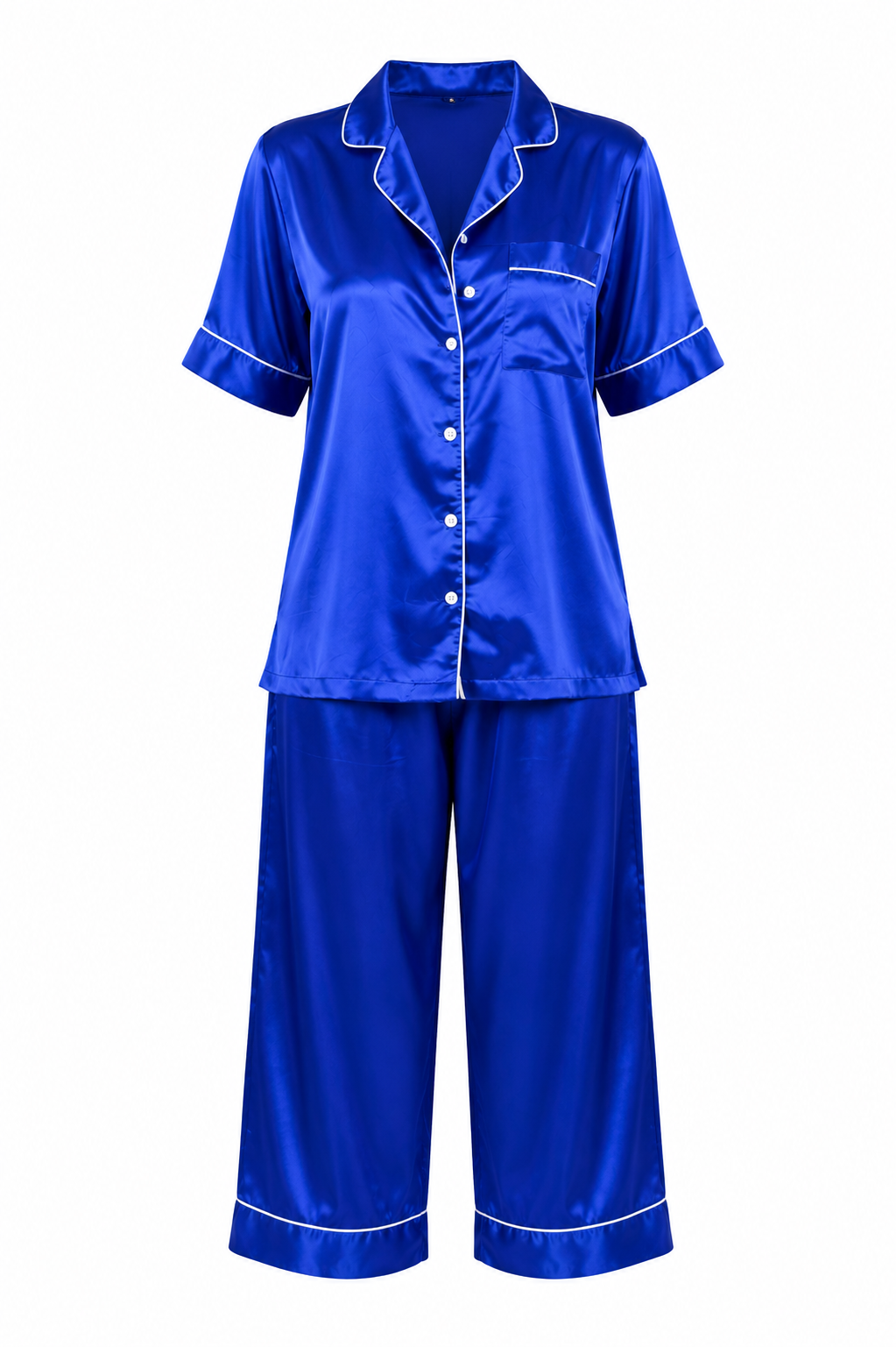 Up2date Fashion Satin Silky Pajama Set Women Capri Pants 2 Piece PJ Button Down Sleepwear Lounge Sets
