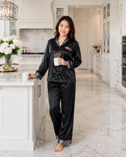 Up2date Fashion Women's Pajama Set / Pajamas / Pyjamas / PJs, Satin, Shawl Collar with Piping