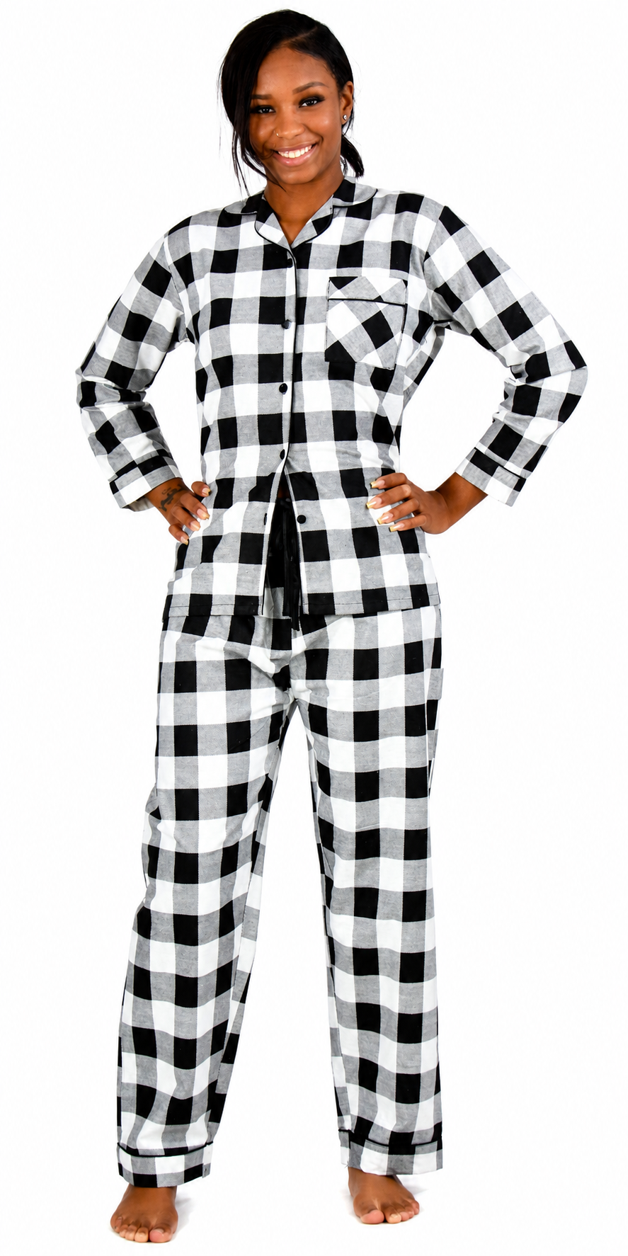 Up2date Fashion Women’s 100% Cotton Flannel Pajama Set, Full Sleeve Button Down PJs with Piping, Soft Warm Sleepwear