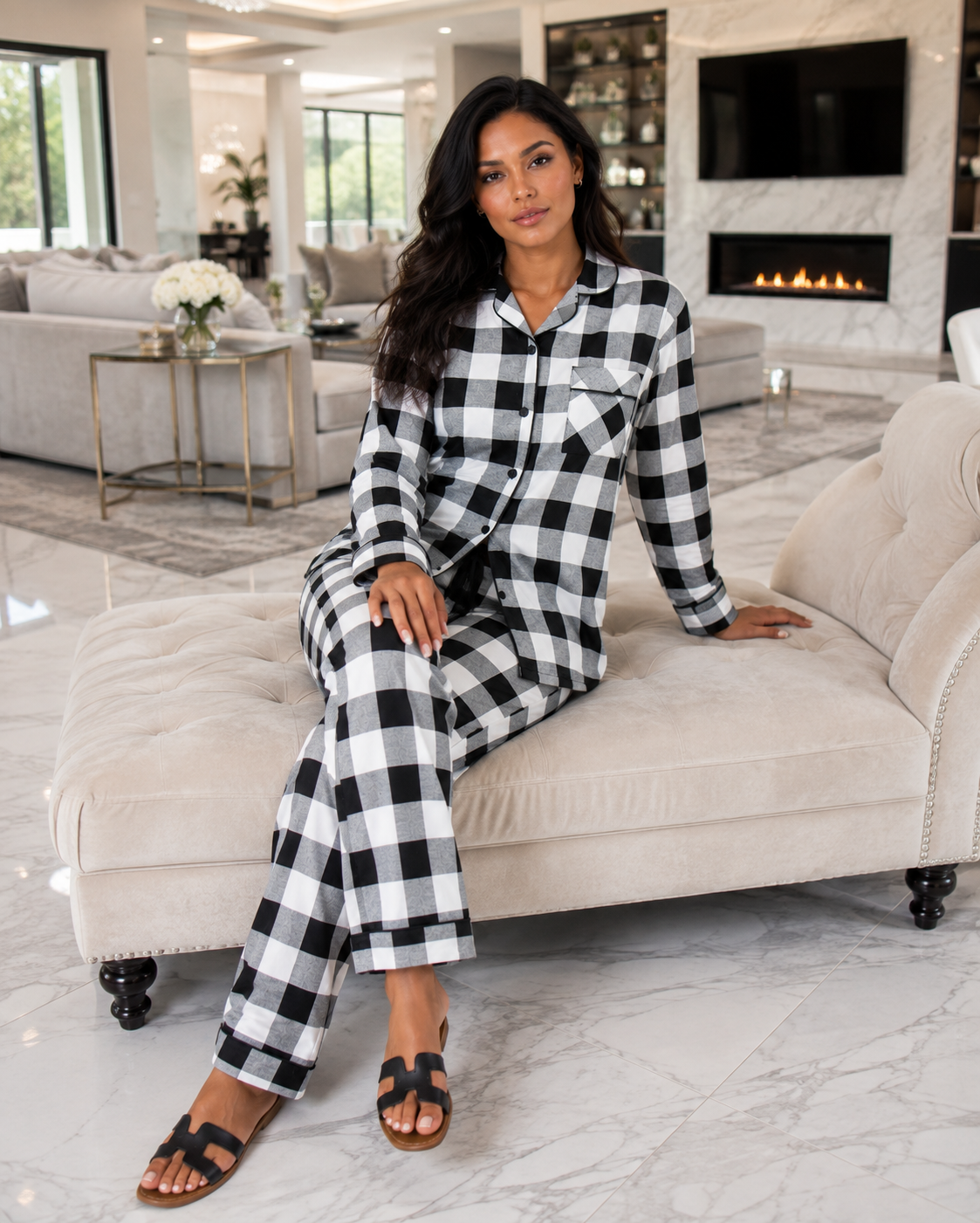Up2date Fashion Women’s 100% Cotton Flannel Pajama Set, Full Sleeve Button Down PJs with Piping, Soft Warm Sleepwear