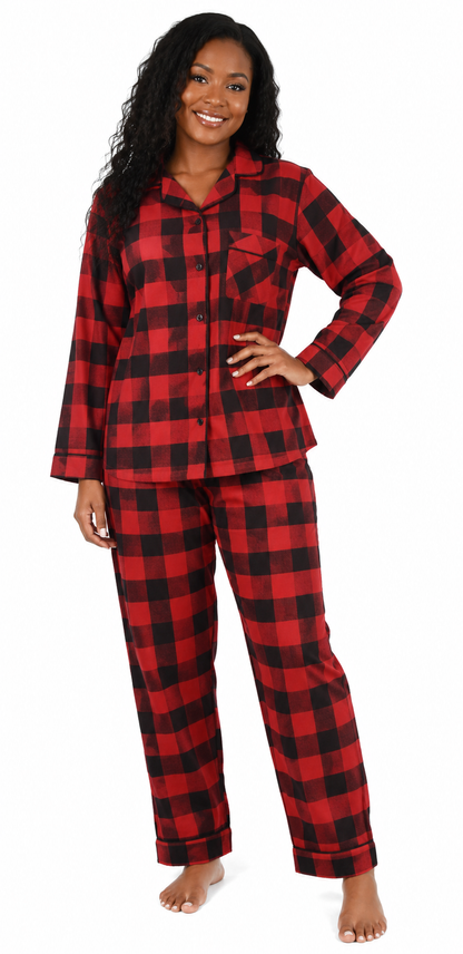Up2date Fashion Women’s 100% Cotton Flannel Pajama Set, Full Sleeve Button Down PJs with Piping, Soft Warm Sleepwear
