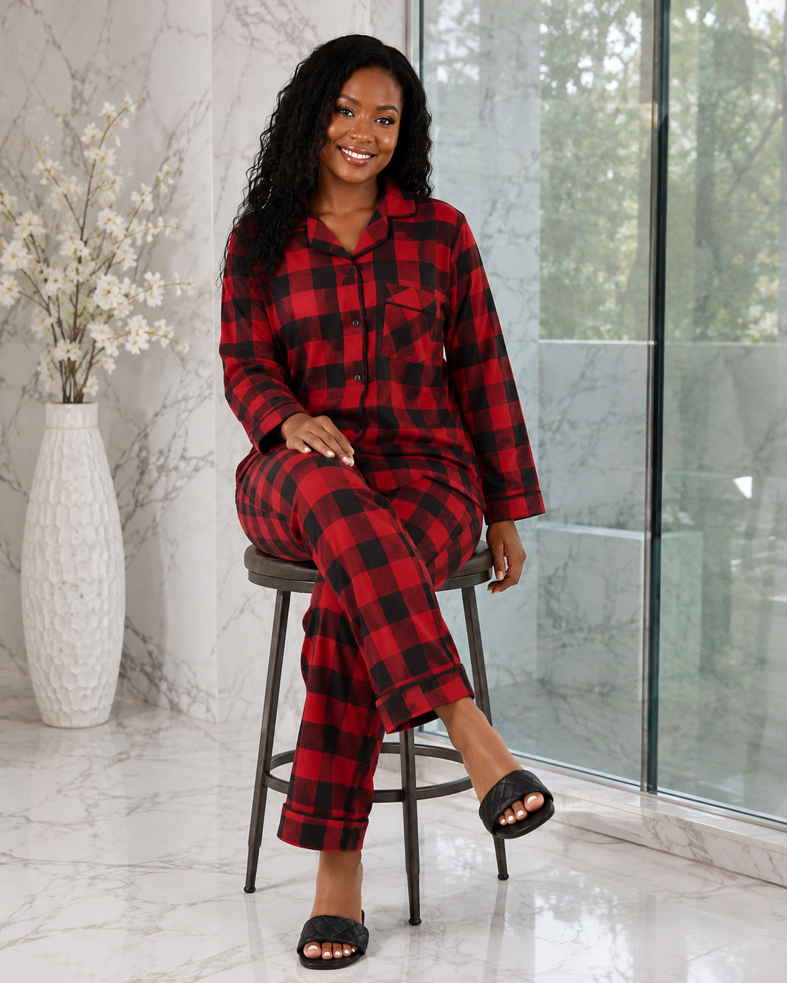 Up2date Fashion Women’s 100% Cotton Flannel Pajama Set, Full Sleeve Button Down PJs with Piping, Soft Warm Sleepwear
