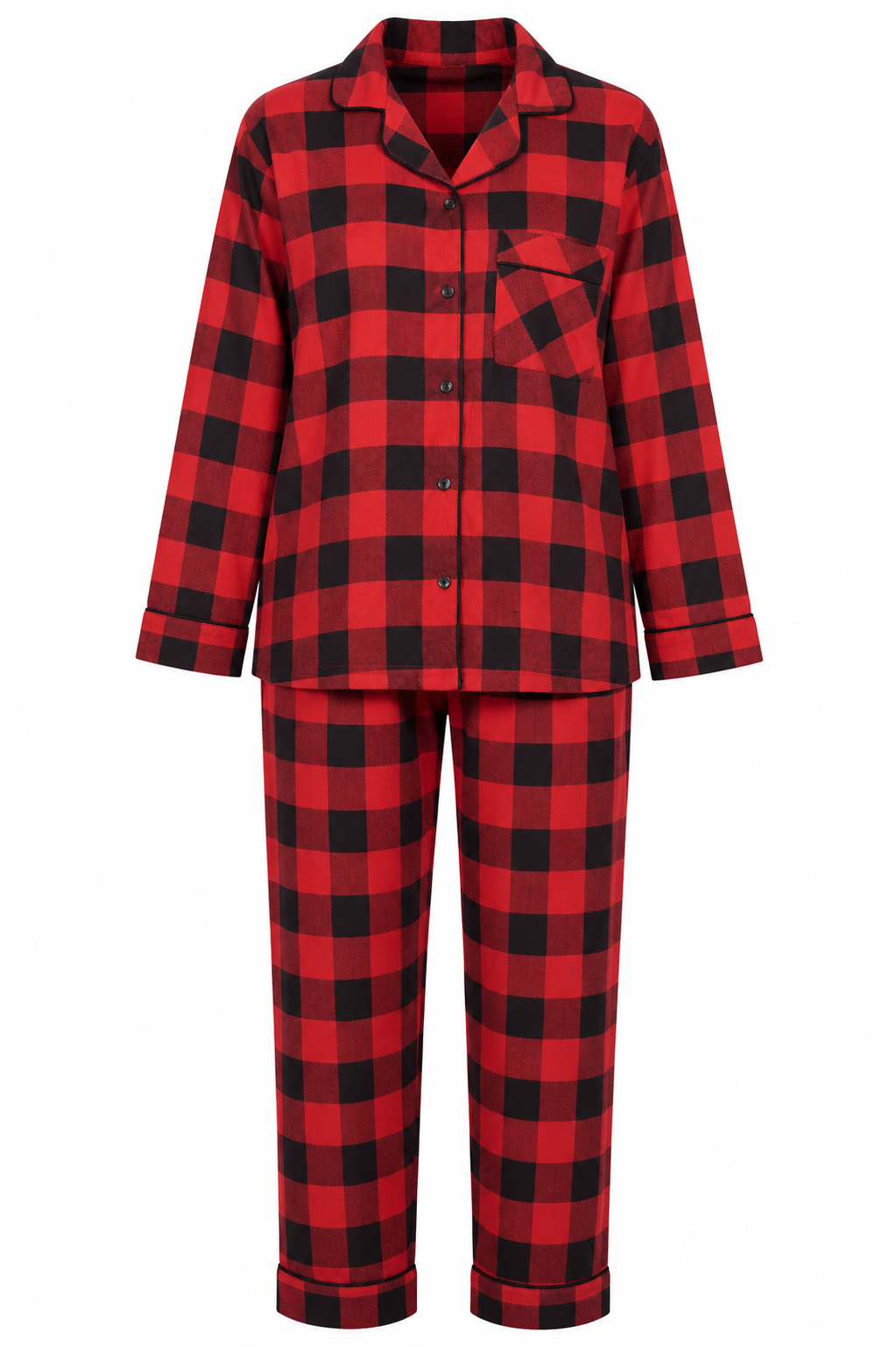Up2date Fashion Women’s 100% Cotton Flannel Pajama Set, Full Sleeve Button Down PJs with Piping, Soft Warm Sleepwear