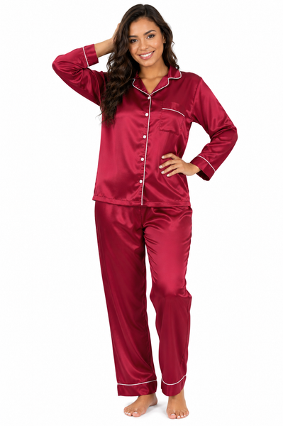 Women's Pajama Set / Pajamas / Pyjamas / PJs, Satin, Long Button-Down