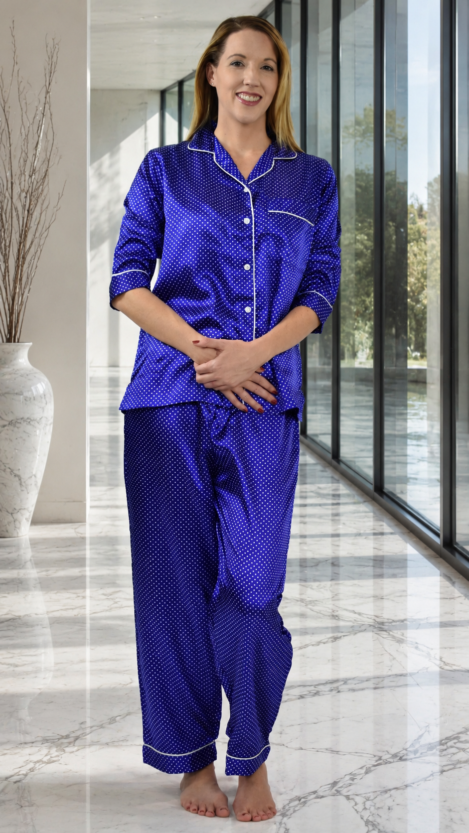 Women's Pajama Set / Pajamas / Pyjamas / PJs, Satin, Long Button-Down