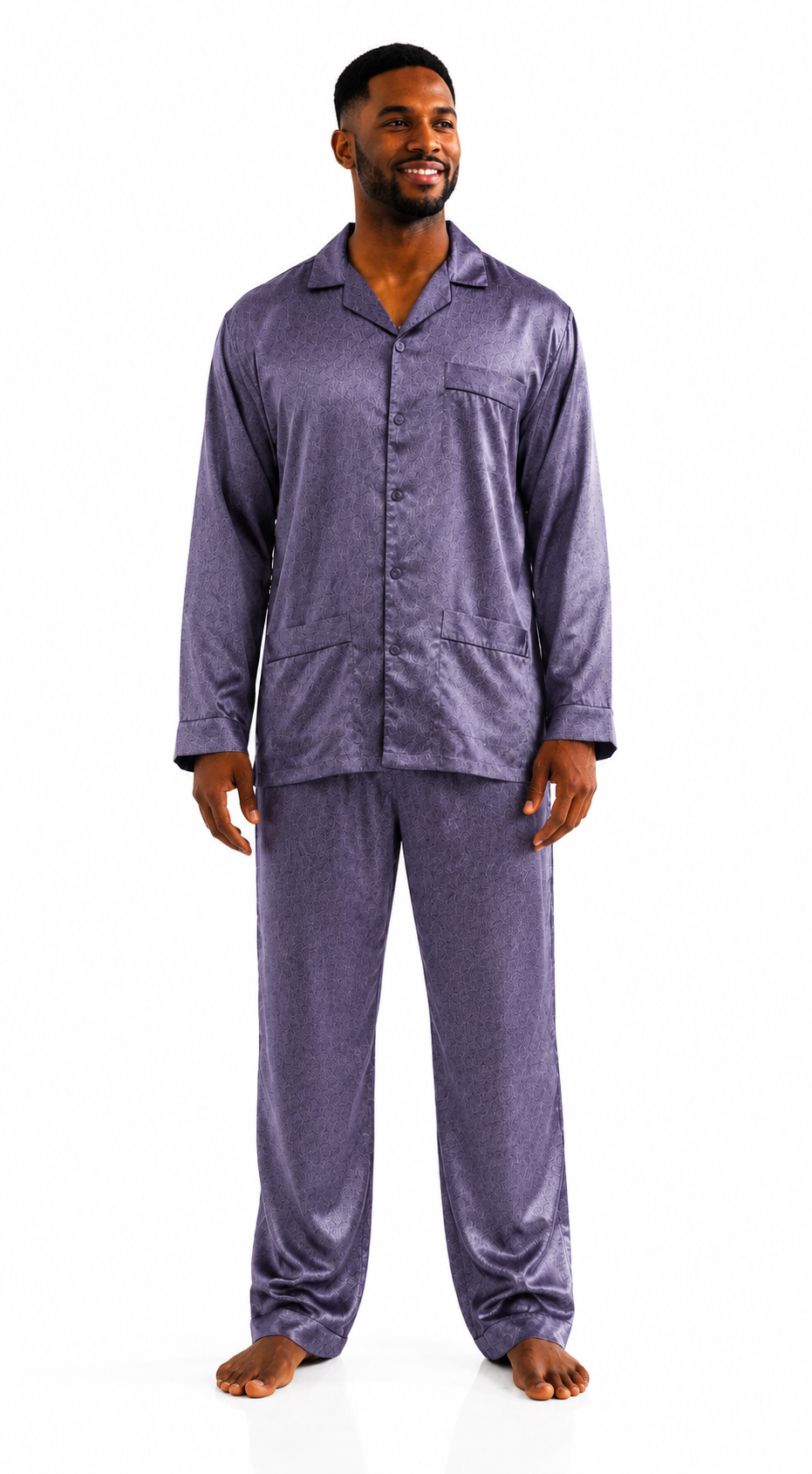 Up2date Fashion Pajamas Set Mens Silk Satin Long Sleeve Loungewear Two-Piece Sleepwear Button-Down Pj with Full Pants