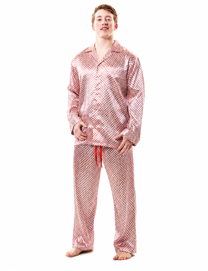 Up2date Fashion Pajamas Set Mens Silk Satin Long Sleeve Loungewear Two-Piece Sleepwear Button-Down Pj with Full Pants