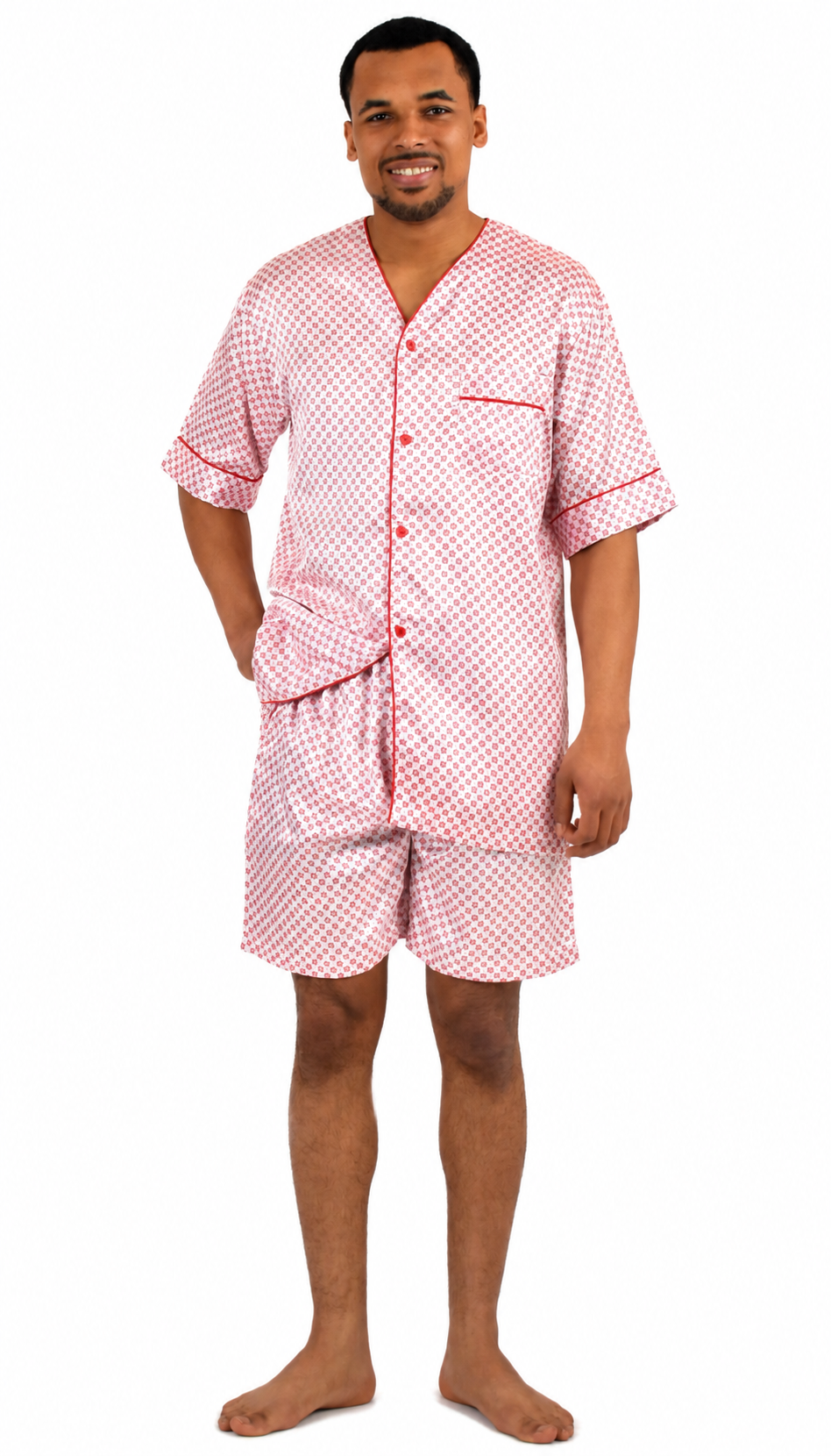 Men's Short Sleeve Silky Satin Pajama Set with Shorts 2 Piece Tie Print PJ Loungewear