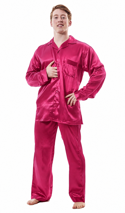 Pajamas Set Mens Silky Satin Pajamas Long Sleeve Loungewear 2-Piece Sleepwear Button-Down PJ with Long Pants