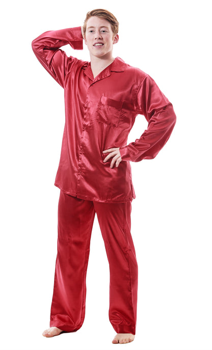 Pajamas Set Mens Silky Satin Pajamas Long Sleeve Loungewear 2-Piece Sleepwear Button-Down PJ with Long Pants