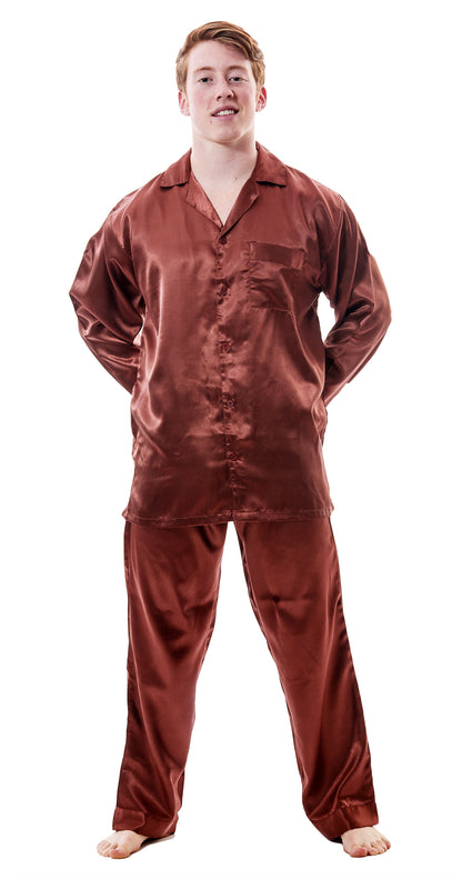 Pajamas Set Mens Silky Satin Pajamas Long Sleeve Loungewear 2-Piece Sleepwear Button-Down PJ with Long Pants