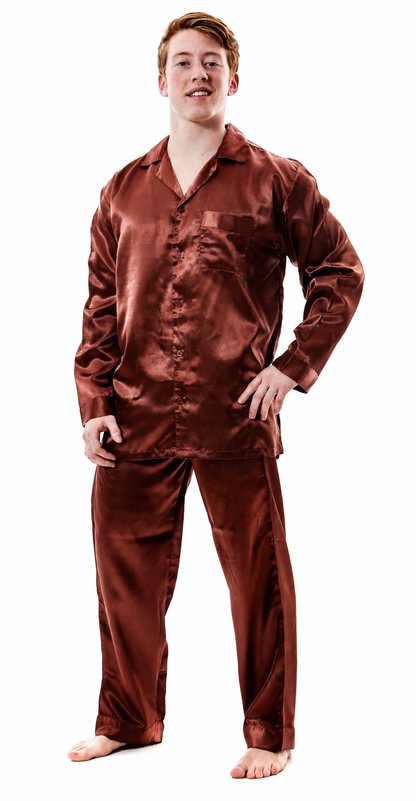Pajamas Set Mens Silky Satin Pajamas Long Sleeve Loungewear 2-Piece Sleepwear Button-Down PJ with Long Pants