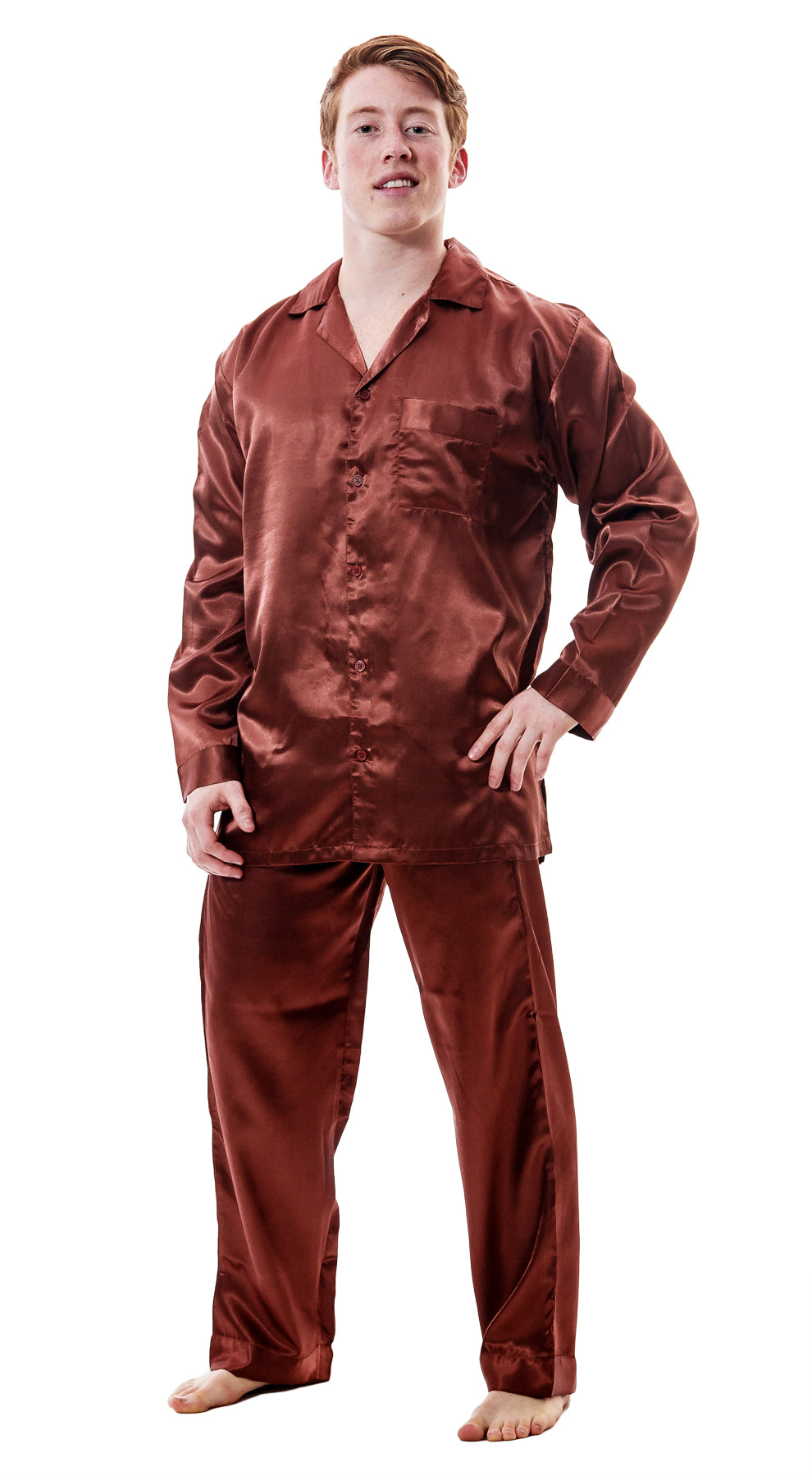 Pajamas Set Mens Silky Satin Pajamas Long Sleeve Loungewear 2-Piece Sleepwear Button-Down PJ with Long Pants