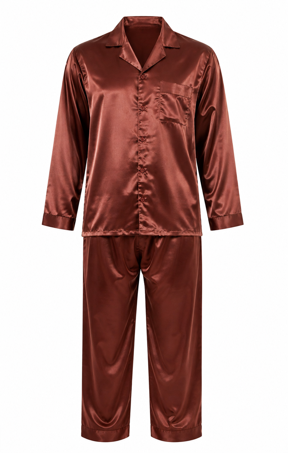 Pajamas Set Mens Silky Satin Pajamas Long Sleeve Loungewear 2-Piece Sleepwear Button-Down PJ with Long Pants