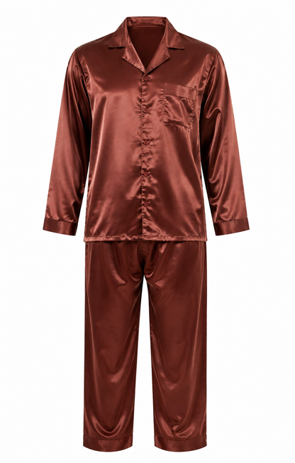 Pajamas Set Mens Silky Satin Pajamas Long Sleeve Loungewear 2-Piece Sleepwear Button-Down PJ with Long Pants