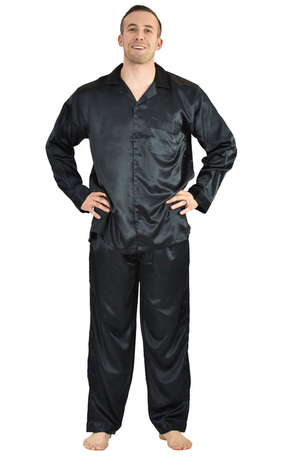 Pajamas Set Mens Silky Satin Pajamas Long Sleeve Loungewear 2-Piece Sleepwear Button-Down PJ with Long Pants