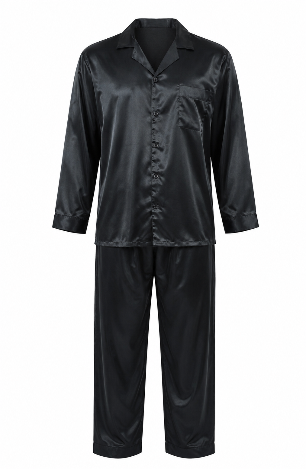 Pajamas Set Mens Silky Satin Pajamas Long Sleeve Loungewear 2-Piece Sleepwear Button-Down PJ with Long Pants