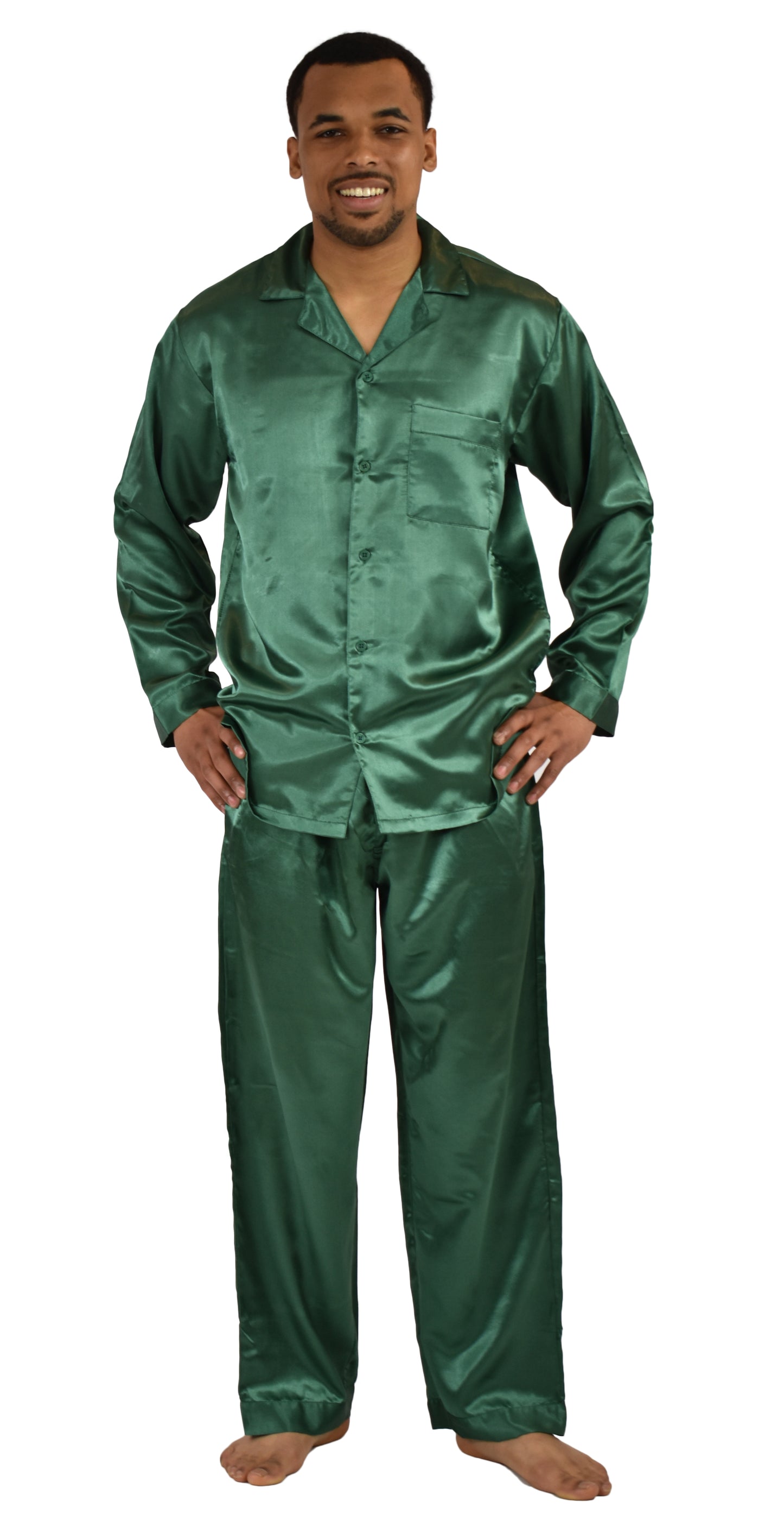 Pajamas Set Mens Silky Satin Pajamas Long Sleeve Loungewear 2-Piece Sleepwear Button-Down PJ with Long Pants