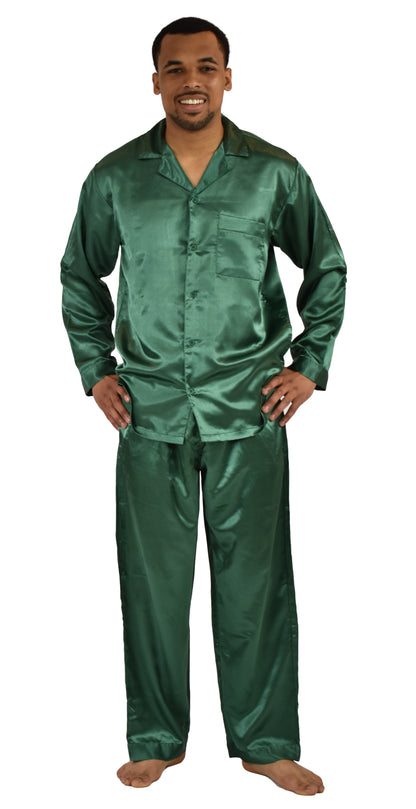 Pajamas Set Mens Silky Satin Pajamas Long Sleeve Loungewear 2-Piece Sleepwear Button-Down PJ with Long Pants