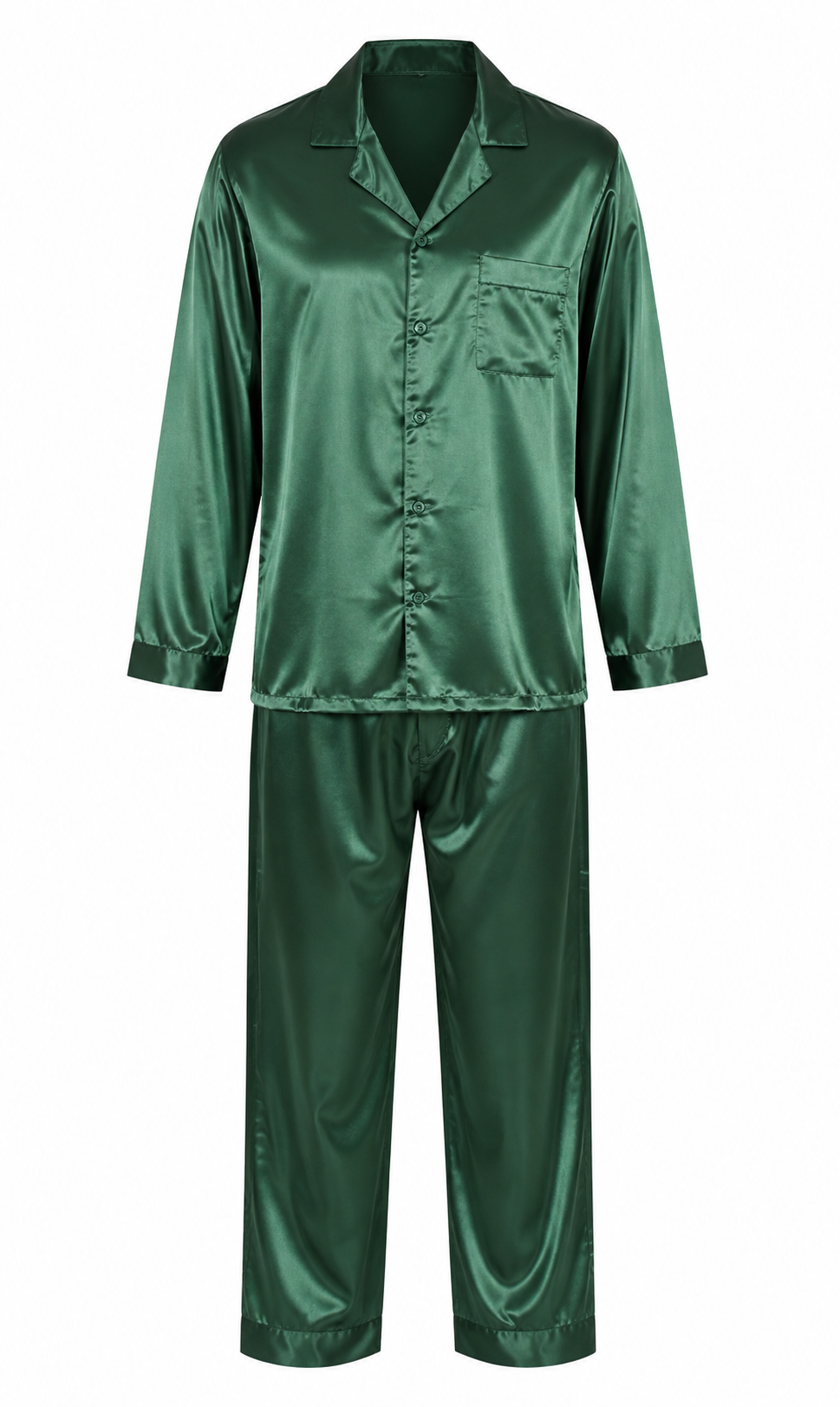 Pajamas Set Mens Silky Satin Pajamas Long Sleeve Loungewear 2-Piece Sleepwear Button-Down PJ with Long Pants