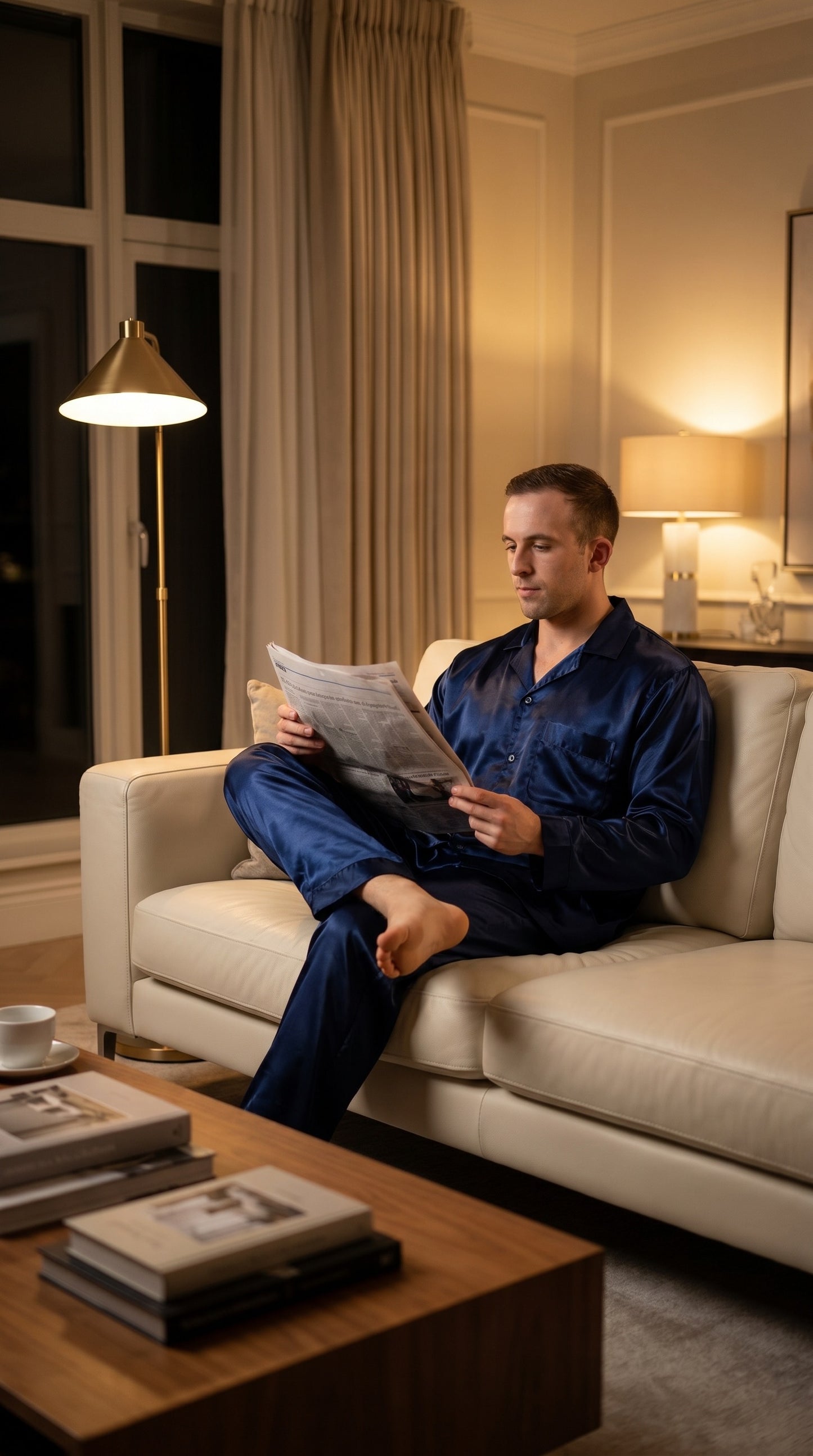 Pajamas Set Mens Silky Satin Pajamas Long Sleeve Loungewear 2-Piece Sleepwear Button-Down PJ with Long Pants