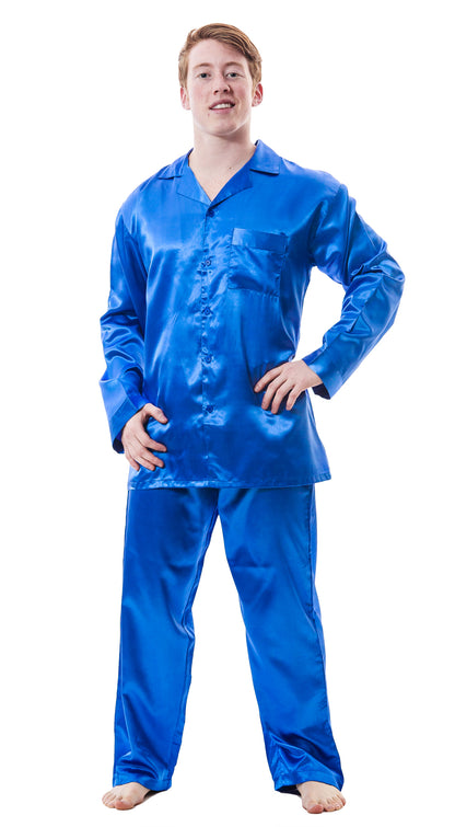 Pajamas Set Mens Silky Satin Pajamas Long Sleeve Loungewear 2-Piece Sleepwear Button-Down PJ with Long Pants