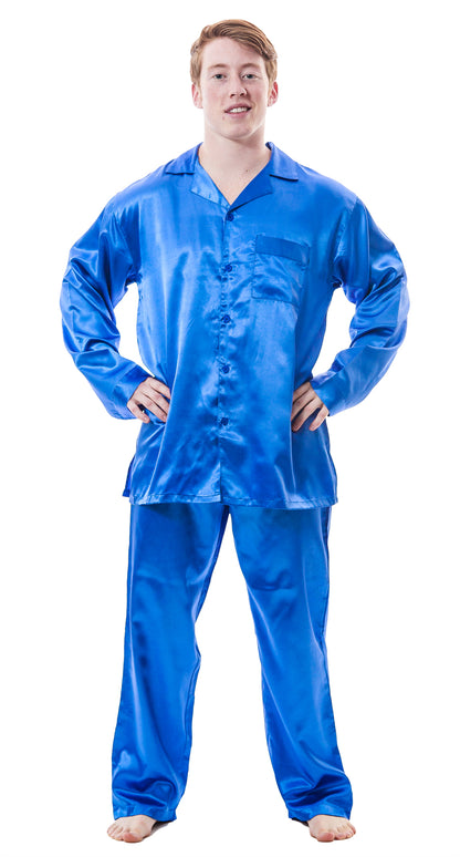Pajamas Set Mens Silky Satin Pajamas Long Sleeve Loungewear 2-Piece Sleepwear Button-Down PJ with Long Pants