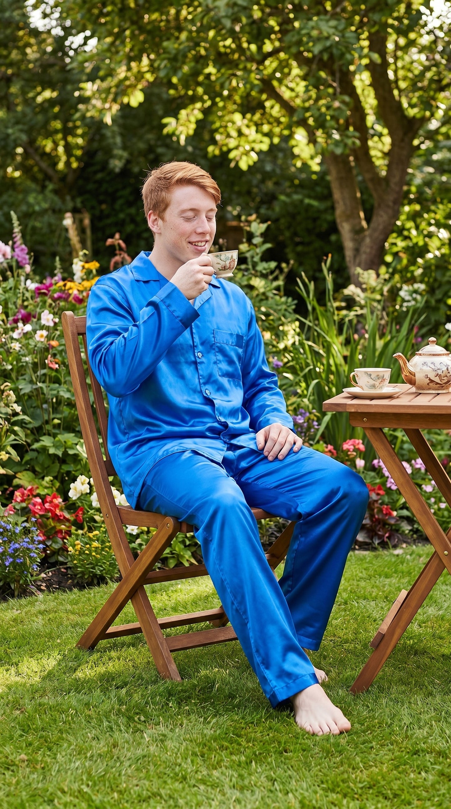Pajamas Set Mens Silky Satin Pajamas Long Sleeve Loungewear 2-Piece Sleepwear Button-Down PJ with Long Pants