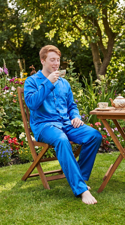 Pajamas Set Mens Silky Satin Pajamas Long Sleeve Loungewear 2-Piece Sleepwear Button-Down PJ with Long Pants