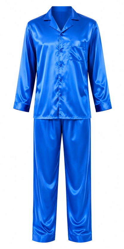 Pajamas Set Mens Silky Satin Pajamas Long Sleeve Loungewear 2-Piece Sleepwear Button-Down PJ with Long Pants