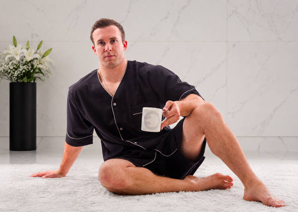 Up2date Fashion Men's Woven Short Sleeves Pajama Set with Shorts Lightweight Loungerwear