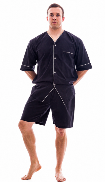 Up2date Fashion Men's Woven Short Sleeves Pajama Set with Shorts Lightweight Loungerwear