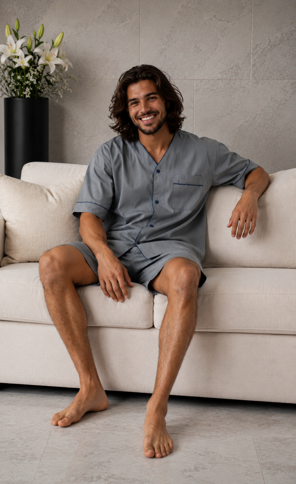 Up2date Fashion Men's Woven Short Sleeves Pajama Set with Shorts Lightweight Loungerwear