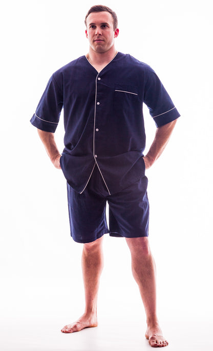 Up2date Fashion Men's Woven Short Sleeves Pajama Set with Shorts Lightweight Loungerwear