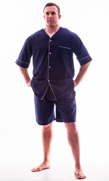 Up2date Fashion Men's Woven Short Sleeves Pajama Set with Shorts Lightweight Loungerwear