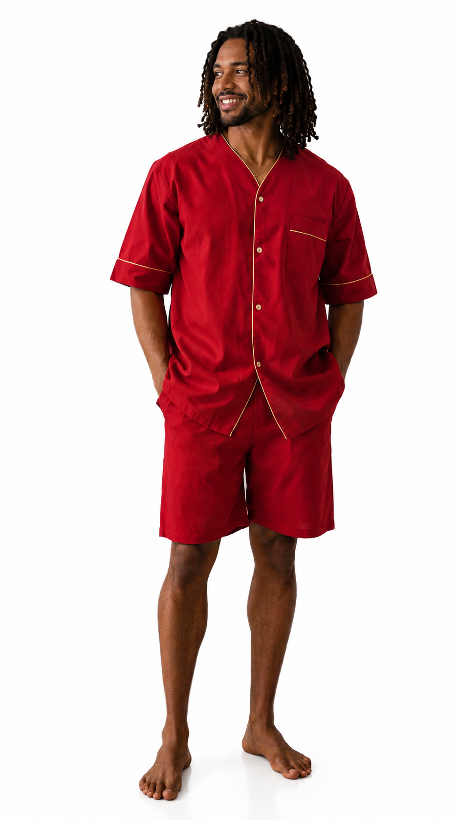 Up2date Fashion Men's Woven Short Sleeves Pajama Set with Shorts Lightweight Loungerwear