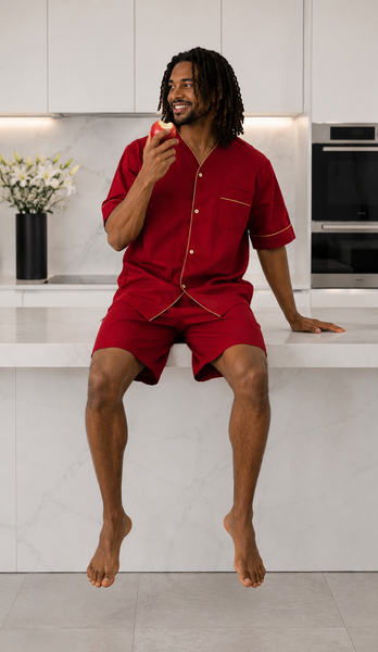Up2date Fashion Men's Woven Short Sleeves Pajama Set with Shorts Lightweight Loungerwear