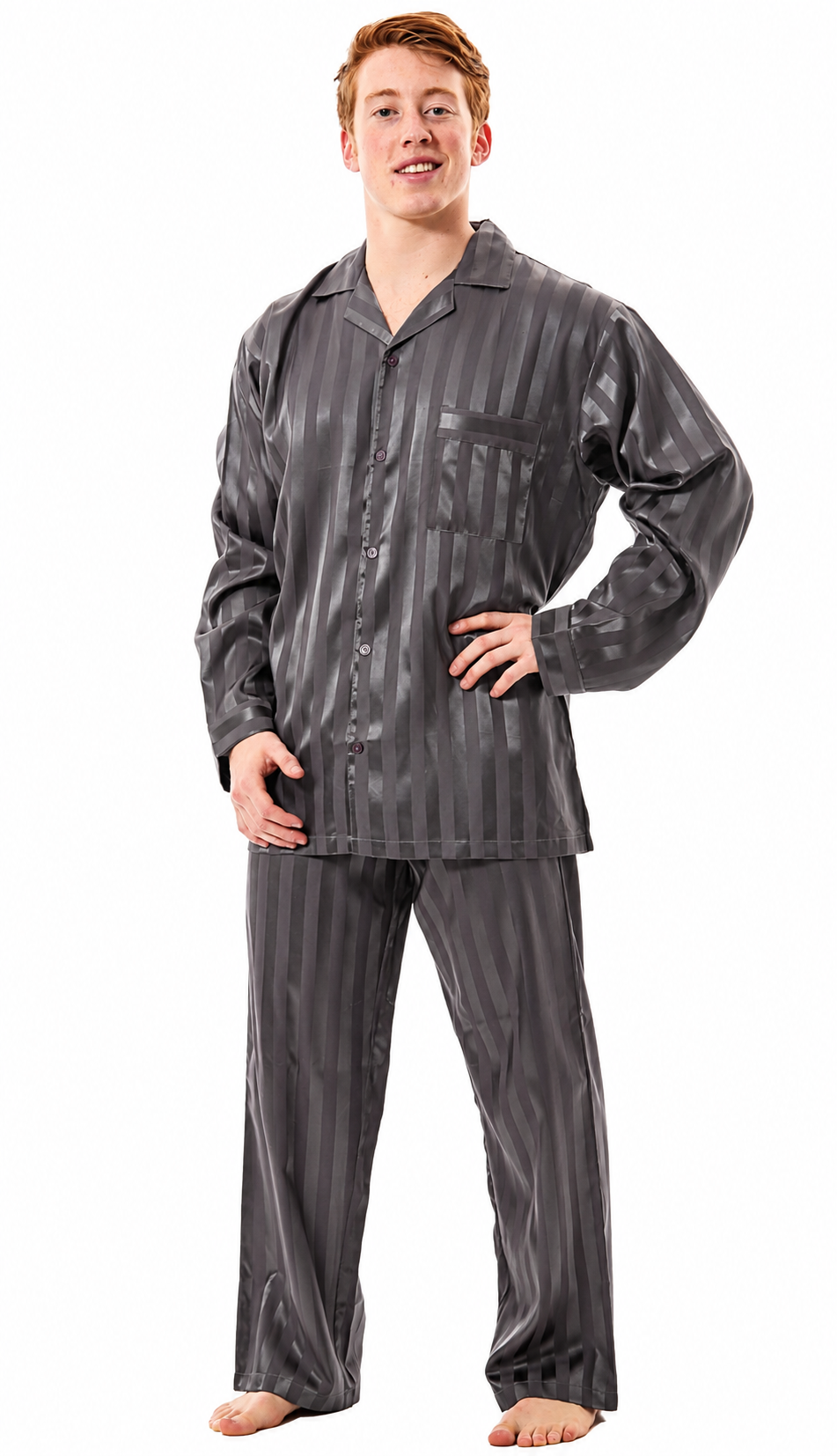 Up2date Fashion Pajamas Set Mens Silk Satin Long Sleeve Loungewear Two-Piece Sleepwear Button-Down Pj with Full Pants