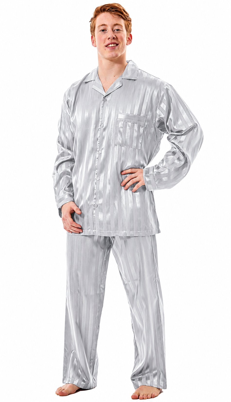 Up2date Fashion Pajamas Set Mens Silk Satin Long Sleeve Loungewear Two-Piece Sleepwear Button-Down Pj with Full Pants