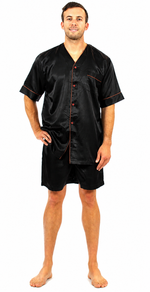 Men's Short Sleeve Silky Satin Pajama Set with Shorts 2 Piece PJ Loungewear